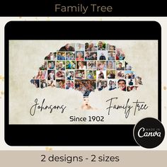 a family tree with photos on it and the words, 2 designs - 2 sizes