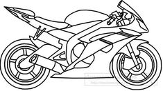 a drawing of a motorcycle that is black and white, with the outlines on it