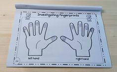 an image of two hands and fingers on a piece of paper that says investigating fingerprints