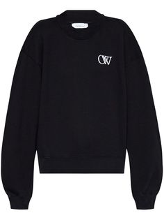 black/white cotton embroidered logo at the chest round neck long sleeves ribbed cuffs and hem Classic Relaxed Fit Logo Print Sweater, Oversized Black Sweater With Embroidered Logo, Classic Black Sweatshirt With Ribbed Cuffs, Black Logo Sweatshirt For Fall, Classic Sweatshirt With Embroidered Logo For Streetwear, Spring Crew Sweatshirt With Logo Detail, Oversized Logo Sweatshirt For Fall, Crew Neck Sweatshirt With Logo For Fall, Oversized Black Sweatshirt With Logo Detail