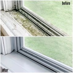 before and after image of window sill cleaning