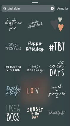 an iphone screen with the words happy birthday and love in different font styles on it