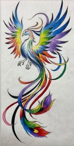 a colorful bird with many colors on it's body and wings is shown in this drawing