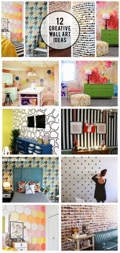 the collage shows many different types of wallpapers and furniture in various colors