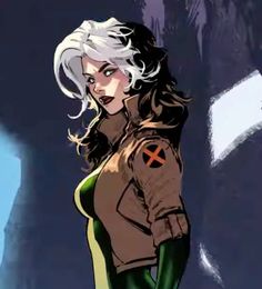 a woman with white hair and green pants