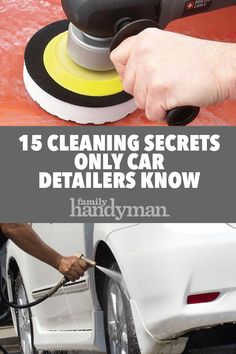 a person using a sander to clean a car's tires with the words, cleaning secrets only car detailing know