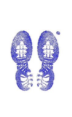 two feet are shown in blue on a white background