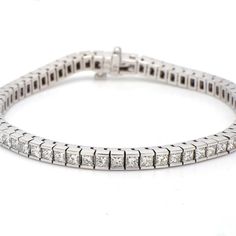 Ninacci 14K White Gold 7 Tennis Bracelet with Channel Set Princess Cut Diamonds - 6.59 Carat Total Diamond Weight Wrist Game, Channel Set, Princess Cut Diamonds, Tennis Bracelet, Princess Cut, Sleek Design, Timeless Elegance, Everyday Wear, Bangles