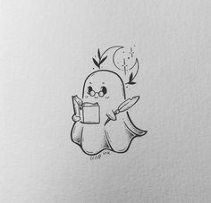 a drawing of an apple reading a book