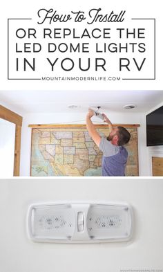 Updating LED Light Fixtures in RV | MountainModernLife.com Rv Decorating Ideas Rv Interior, Rv Decorating Ideas, Camper Lights, Rv Decorating, Motorhome Remodel, Camper Maintenance, Rv Solar Power, Dome Lights, Rv Lighting