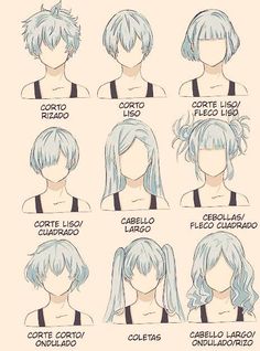 an anime character's hair styles for different ages, from short to medium length