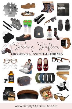 a collage of various items that include shoes, sunglasses and other accessories