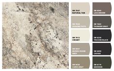 the different colors of granite are shown in this color guide for kitchen cabinets and countertops