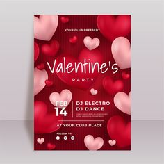 valentine's party flyer with hearts