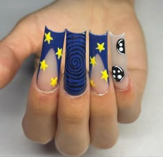 Coraline Themed Nails, Gorillaz Nails, Marceline Nails, Tv Girl Nails, Clowncore Nails, Steven Universe Nails, Movie Inspired Nails, Coraline Nails Art, Caroline Nails