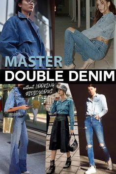 Denim To Denim Outfit Style, Double Denim Outfit 2023, Mix Denim Outfit, Mix Match Denim Outfit, How To Style Denim On Denim, How To Wear Double Denim, Denim Tuxedo Women, Denim And Denim Outfit, Denim In Denim Outfits