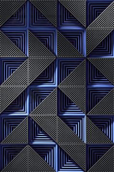 an abstract blue and black background with many different patterns on it's sides, including squares