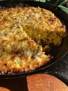 a skillet with some food inside of it