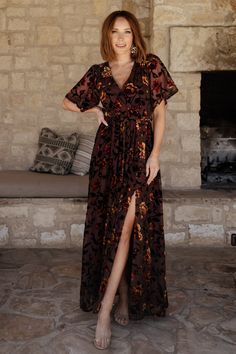 Velvet Rust Dress, Fall Dress With Boots Outfit, Fall Floral Wedding Guest Dress, Fall Wedding Guest Dress Long Sleeve, Flattering Dresses For Curvy Women, Fall Semi Formal Wedding Attire, Wedding Guest Dress With Boots, Fall Formal Dresses Wedding Guest, Outdoor Wedding Guest Dresses