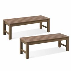 two wooden benches sitting next to each other