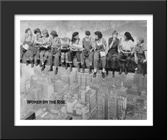 an old photo of men sitting on the edge of a high rise in new york city