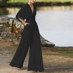 Lasaky - Luxurious High-Waisted Wide-Leg Pants for Winter Backless Jumpsuit, Beautiful Figure, Estilo Chic, Type Of Pants, Aaliyah, Outfit Casual, Wide Leg Jumpsuit, Look Chic, Dolman Sleeve