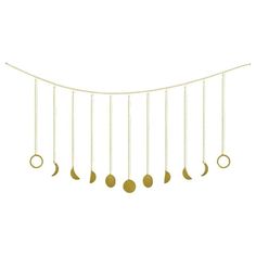 a gold chain with five phases hanging from it's end and four circles on each side