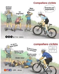 two pictures with different stages of riding on the same bike, and one shows how to do