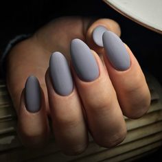 Cute Short Almond Acrylic Nails, Nails Gray, Grey Nail, Grey Nail Designs, Matte Nail Art, Matte Nail Polish, Gray Nails, Almond Acrylic Nails, Super Nails