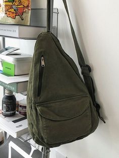 Shoulder Sling, New Trend, Shoulder Messenger Bag, Chest Bag, Khaki Green, Zipper Bags