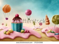 an ice cream sundae in the desert surrounded by candy land