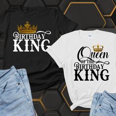 Visit our website (www.wilsondesigngrp.com) Make your next birthday celebration extra special with our Birthday King T Shirt and Queen of the Birthday King Matching Birthday Couples Shirts. These fun and stylish shirts are the perfect way to show off your love and celebrate your special day together. The Birthday King T Shirt features a bold and eye-catching design with the words 'Birthday King' printed in a regal font. The Queen of the Birthday King shirt complements it perfectly with the words King Of The Birthday Queen Shirt, Birthday King, Couples Shirts, 50th Birthday Shirts, King Shirt, King Tshirt, Matching Couple Shirts, King And Queen, Vacation Shirts