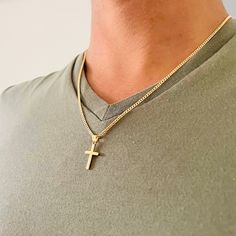 Small Cross Necklace, Men's Dainty Gold Cross Necklace, Small Gold Filled Cross Necklace, Men's Cross Necklace, Religious Jewelry by StarGazingJewelryy on Etsy Crucifix Cross Necklace With Curb Chain As Gift, Crucifix Cross Necklace With Curb Chain For Gifts, Gold Cross Necklace With Figaro Chain, Small Cross Necklace, Mens Cross Necklace, Mens Crosses, Necklace Collection, Gold Cross Necklace, Small Crosses