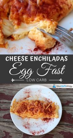 cheese enchiladas egg fast low carb on a white plate with a fork