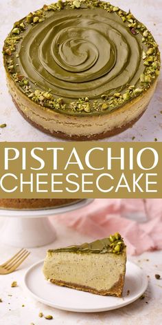 a cheesecake with chocolate and pistachio toppings on top