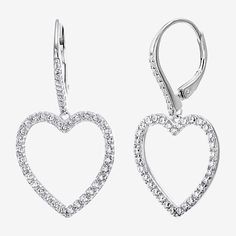 Features: Quick ShipEarring Back: Lever BackSetting: ProngShape: HeartStone Cut: RoundStone Millimeter Measurement: 1.5 Mm Width, 1.5 Mm LengthMetal Color: WhiteEarring Length: 32.5mmEarring Width: 18mmRounded Carat Weight: 2 Ct. T.w.Care: Wipe CleanStone Type: 84 Cubic ZirconiaEarrings Type: Wire EarringsEarrings Style: Drop EarringsMetal: Sterling SilverCountry of Origin: Imported Heart-shaped Earrings With Sparkling Stones For Wedding, Pierced Diamond Heart Cut Earrings, Formal Heart-shaped Cubic Zirconia Earrings, Formal Cubic Zirconia Heart Earrings, Heart-shaped Sterling Silver Earrings With Diamond Accents, Heart-shaped Pierced Cubic Zirconia Earrings, Anniversary Heart Cut Sparkling Stone Earrings, Pierced Heart-shaped Cubic Zirconia Earrings, White Heart-shaped Brilliant Cut Earrings