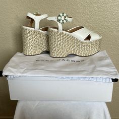 Brand: Marc Jacobs Size: 8 Color: Ivory Luxury White Heels For Beach, Luxury White Beach Heels, Luxury White Platform Wedge Sandals, White Luxury Wedge Sandals For Spring, Luxury White Wedge Sandals For Spring, Luxury White Wedge Sandals For Summer, Gladiator Wedge Sandals, Marc Jacobs Shoes, Platform Wedges Shoes