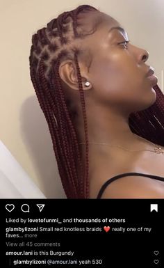 Black And Burgundy Knotless Braids, Small Burgundy Knotless Braids, Knotless Box Braids Color Burgundy, 99j Box Braids, Small Burgundy Knotless Box Braids, Auburn Knotless Box Braids, Auburn Knotless Braids, 99j Knotless Braids