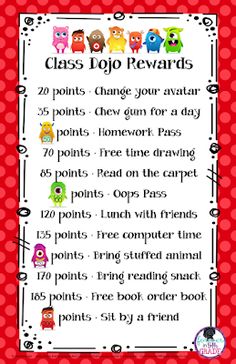 a red and white sign that says class dojo reward