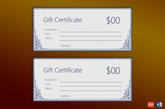 two white gift certificates on a brown background