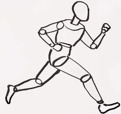 a black and white drawing of a man running with his foot in the air while wearing a helmet