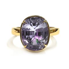 Elevate your elegance with the Fairmined 18k yellow gold Cleo statement ring, showcasing a captivating Burma oval violet spinel. Designed by Chroma, this ring seamlessly blends regal allure with conscious luxury. • Fairmined 14k yellow gold • Natural 5.18ct Burmese Oval Violet Spinel • Band Width: 2.5mm, Band Height: 1.2mm • In stock in size 5.5. This ring is able to be resized, please allow 4 weeks. Designed and crafted by us in NYC using recycled gold, conflict-free diamonds and responsibly so Recycled Gold, Burmese, Conflict Free Diamonds, Statement Ring, Statement Rings, Violet, Diamonds, Yellow Gold, Band