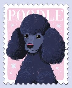 a postage stamp with a black poodle on it