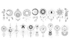 an image of many different designs on a white background, including sun and moon shapes