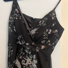 A Never Worn Floral Dress With Tags Still On The Drsss. Great As A Wedding Guest Black Floral Print Maxi Dress For Wedding, Black Bridesmaid Dress For Spring, Spring Black Dress For Wedding Guest, Spring Wedding Guest Black Dress, Yellow Wrap Dress, Black Floral Print V-neck Dress For Summer, Black Floral Print Knee-length Dress, Hawaiian Print Dress, Black Floral Print Maxi Dress With V-neck