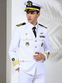 Great shopping ideas for US Navy Military Uniform Yacht Captain Suit Dinner Costume Military Army Soldier, Men clothing Security Uniforms, Navy Military, Army Soldier, Military Army, Military Uniform, Performance Outfit, Coat Pant, Us Navy, Hat Sizes