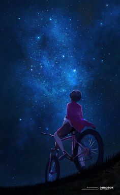 a person on a bike looking up at the stars