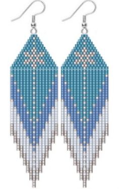 a pair of blue and white beaded earrings