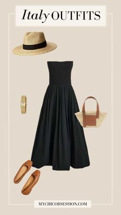 35 Italy Outfits That Are the Epitome of European Chic - MY CHIC OBSESSION Italy Capsule Wardrobe, Strapless Dress Outfit, Capsule Wardrobe Black, Italian Style Dress, Italy Outfits Summer, Going To Italy, Thrift Store Clothes, Italian Dresses