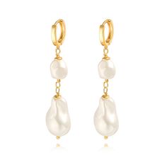 PRICES MAY VARY. ✦ TOP QUALITY JEWELRY ✦ Our pearl statement earrings are made from the highest quality 18k gold plated hoop. Each pearl earring has 2 irregular baroque pearls string dangle designs, perfect to show your unique charm. These gorgeous uniquely-shaped pearls were handpicked for their mirror-like luster, blemish-free surfaces and intense pearl iridescence. They are the top pearl drop earrings for daily wear. ✦ LIGHTWEIGHT AND COMFORT ✦ Gold pearl earrings length: 64mm; Big Pearl: 12- Gold Pearl Dangle Earrings, Earrings For Daily Wear, Large Pearl Earrings, Pearl Statement Earrings, Top Pearl, Long Pearl Earrings, Bridesmaid Earrings Gold, Wedding Bridesmaid Jewelry, Prom Earrings